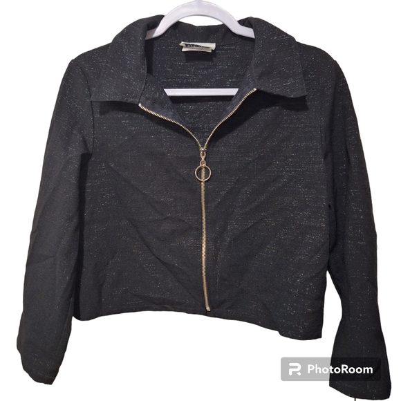 Vtg Amy Byer Black Shimmery Zip Up Top Made In USA Size 18 1/2 - Picture 8 of 10